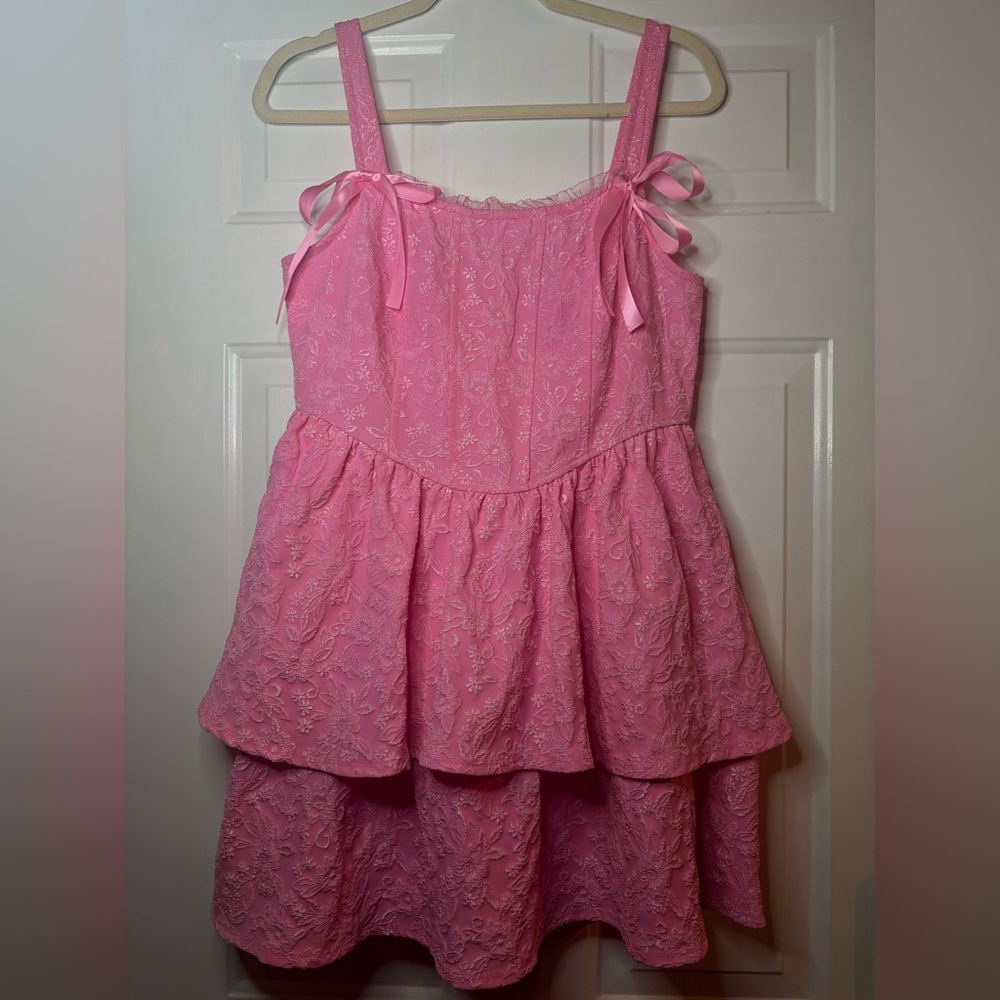 Francesca's Collections Pink Lace Dress with Bow Details